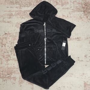 Bebe Sport Black Plush Hoodie Jogger Tracksuit - L